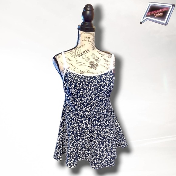 Vintage 90s Pinup Calico Floral Skirted Swim Dress, 14 - Picture 10 of 11